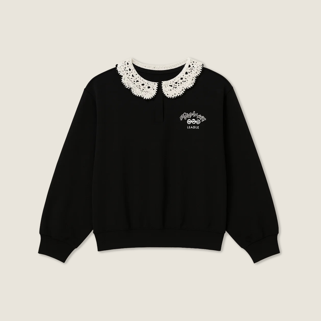 Women's Sweatshirt with Lace Peter Pan Collar Trendy Casual Top A10076
