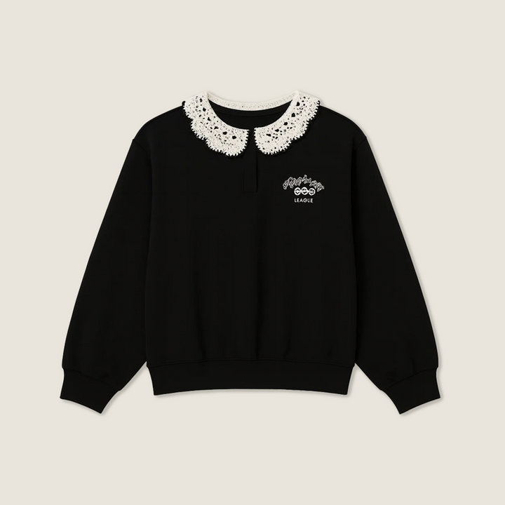 Women's Sweatshirt with Lace Peter Pan Collar Trendy Casual Top A10076