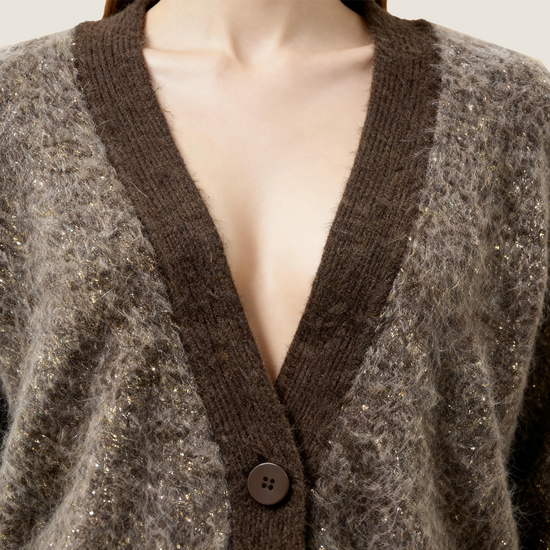 Chocolate Contrast-Trim Mohair Cardigan - M31N