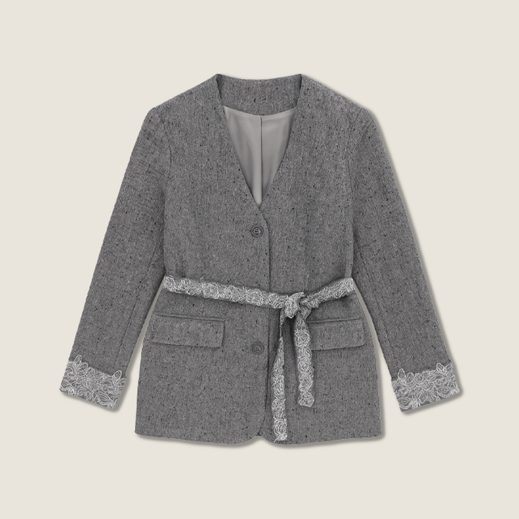 Pink Tweed Jacket with Lace Trim and Mini Skirt A10409