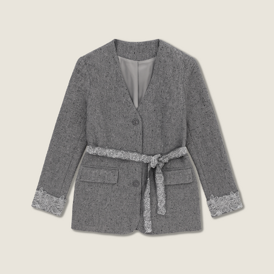 Pink Tweed Jacket with Lace Trim and Mini Skirt A10409