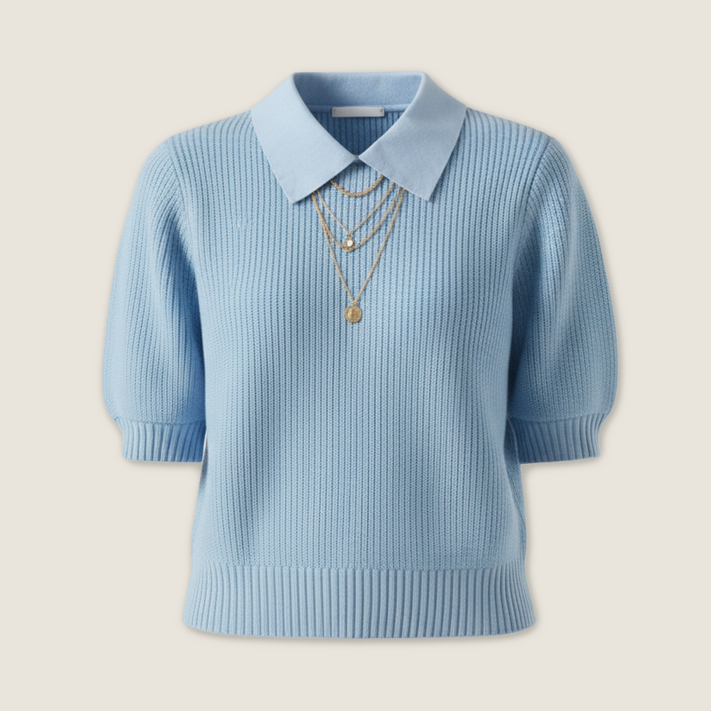 Short-Sleeve Ribbed Knit with Belted Pleated Mini Skirt A93113