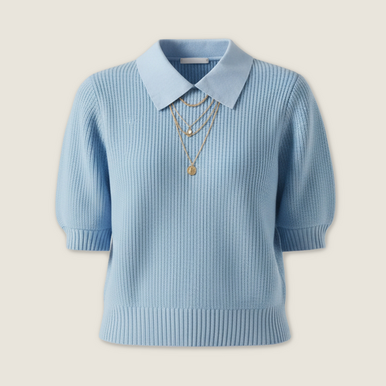 Short-Sleeve Ribbed Knit with Belted Pleated Mini Skirt A93113