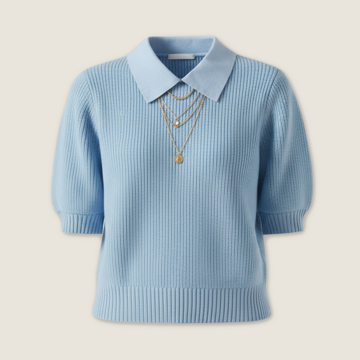 Short-Sleeve Ribbed Knit with Belted Pleated Mini Skirt A93113