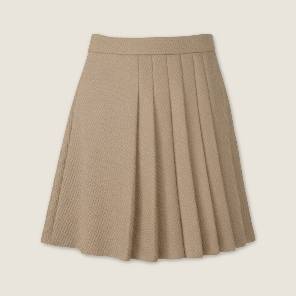 Short-Sleeve Ribbed Knit with Belted Pleated Mini Skirt A93113