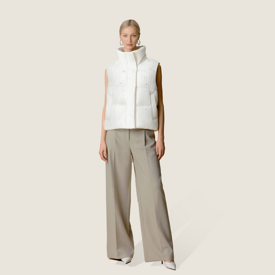 Cream Herringbone Down Vest M31N