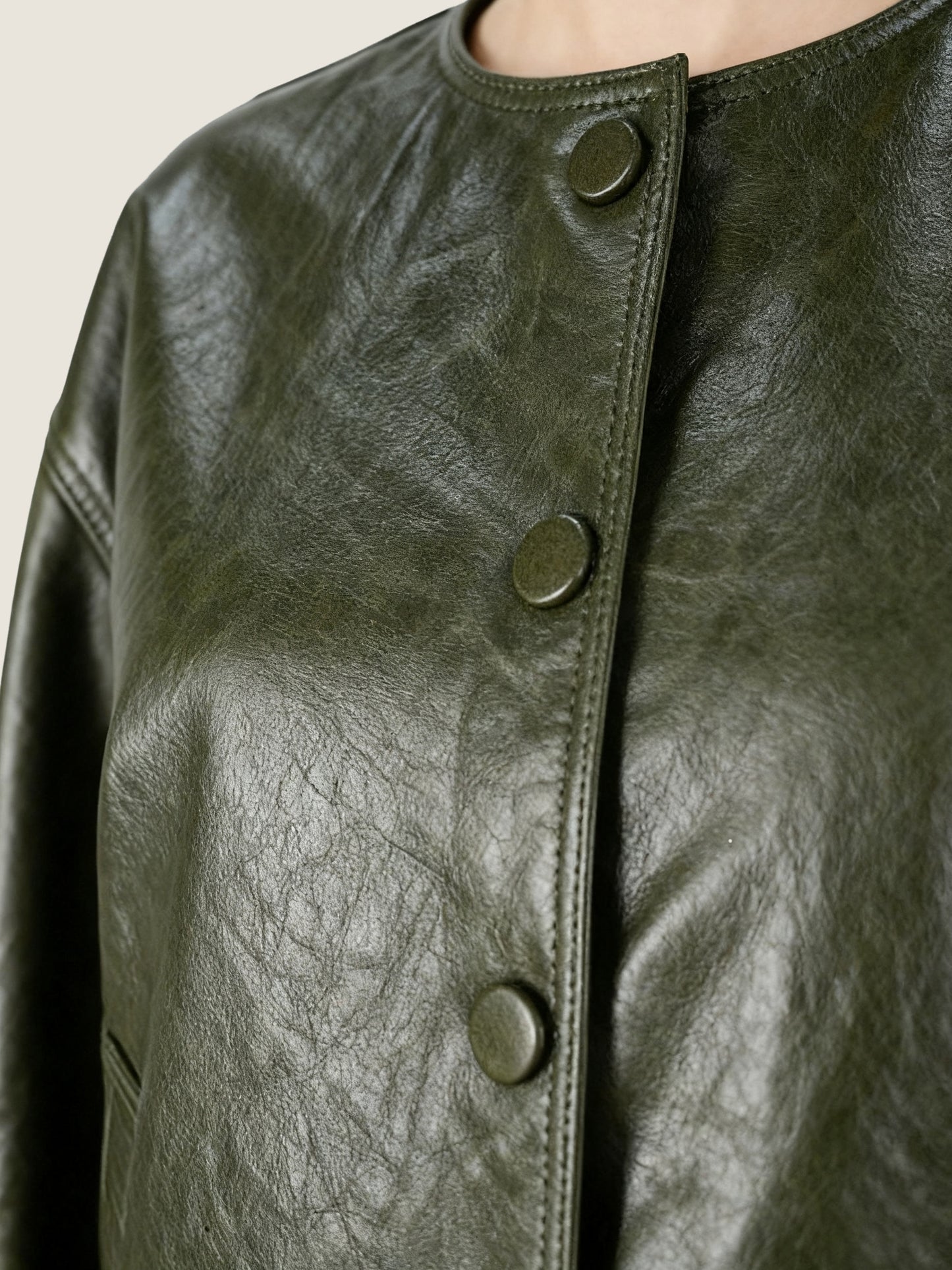 Olive Lambskin Button Jacket M31N
