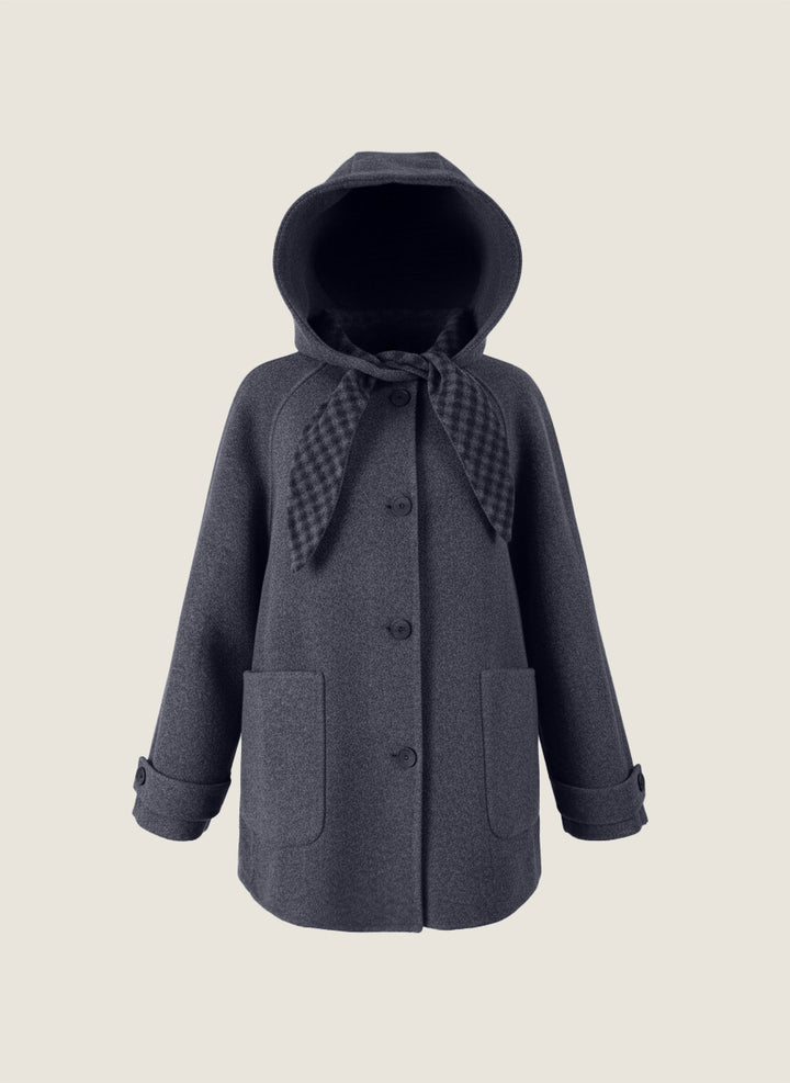 Wool Hooded Coat with Check Lapel M31N