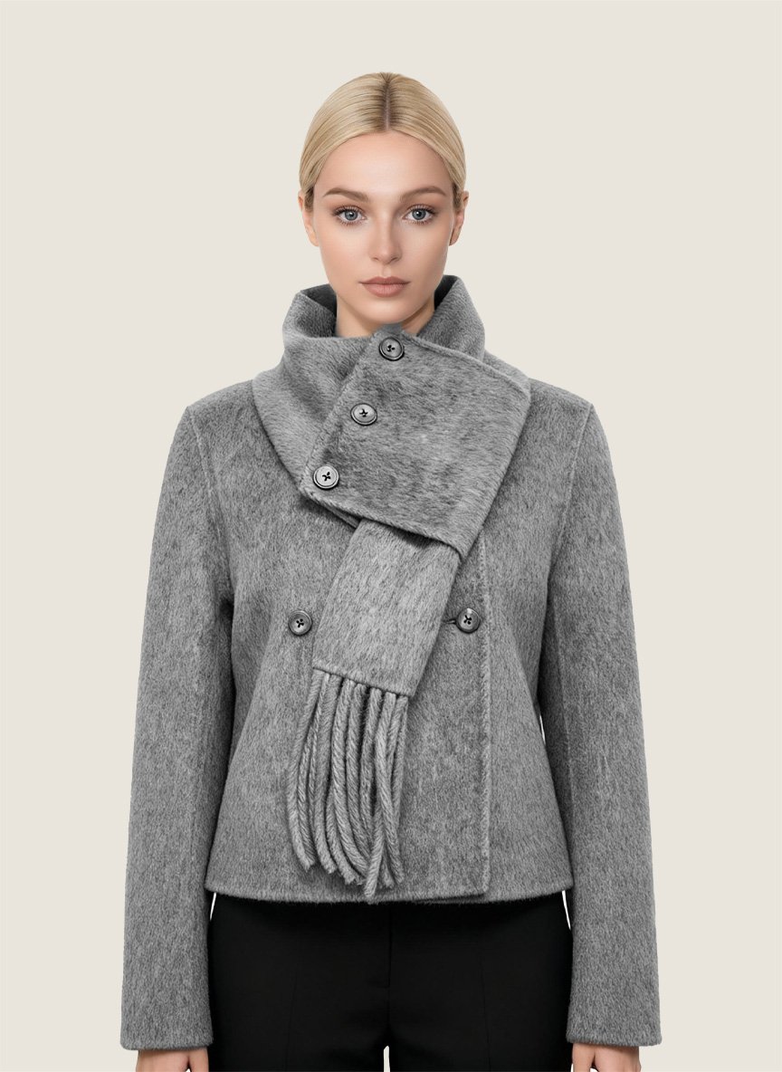 Double-Breasted Wool Jacket with Scarf Detail M31N