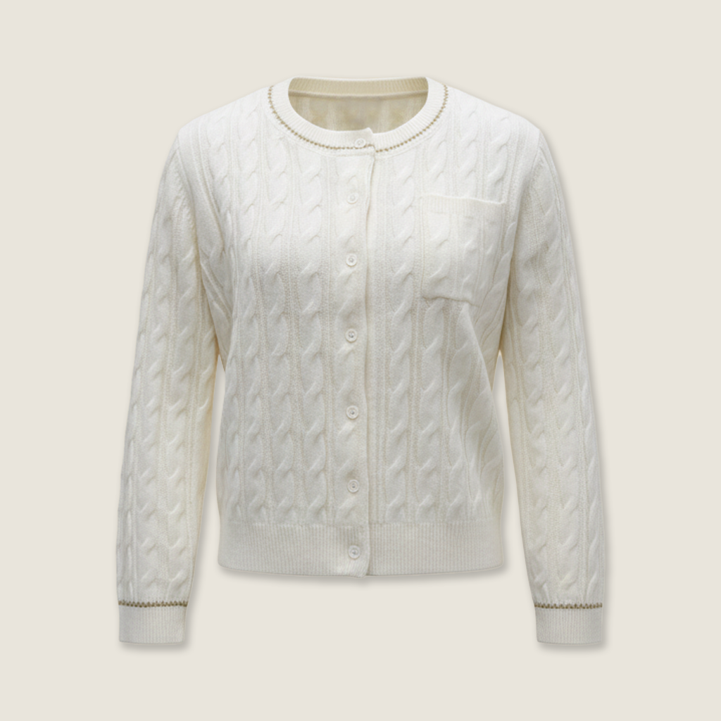 Cable-Knit Cardigan with Embellished Neckline M31N