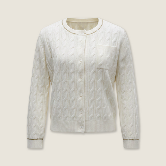 Cable-Knit Cardigan with Embellished Neckline M31N