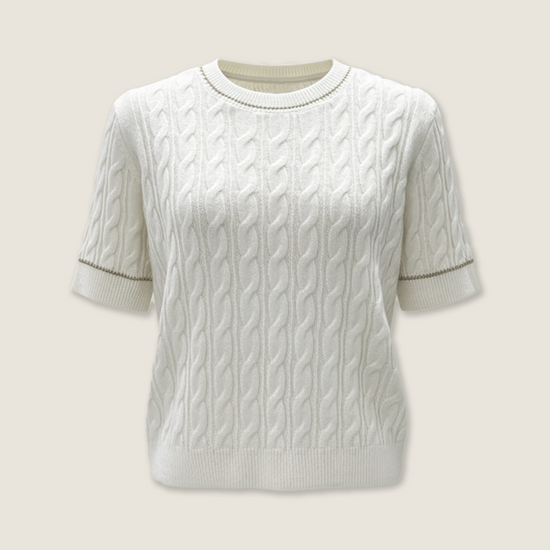 Cable-Knit Cardigan with Embellished Neckline M31N