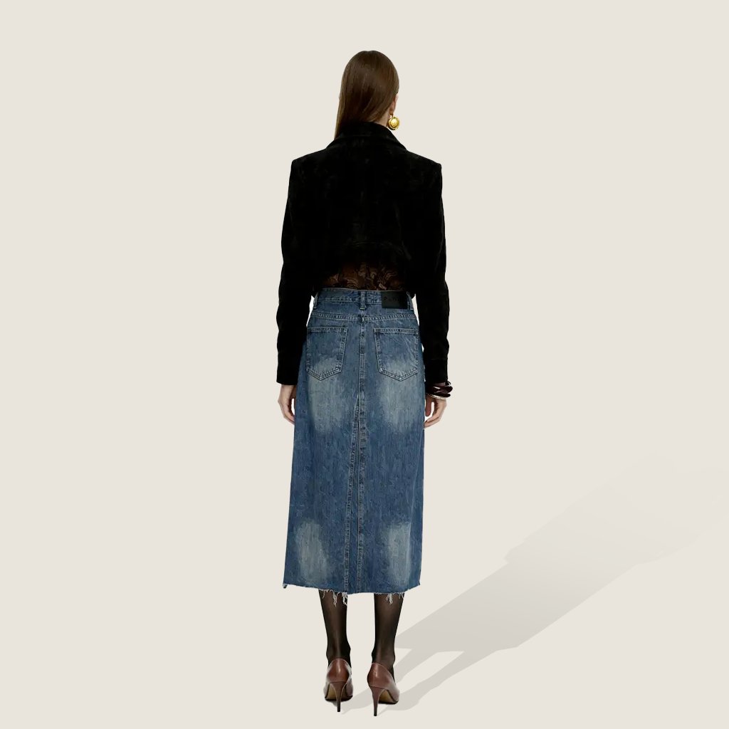Denim Trim-Detail Mid-Rise Skirt A10089