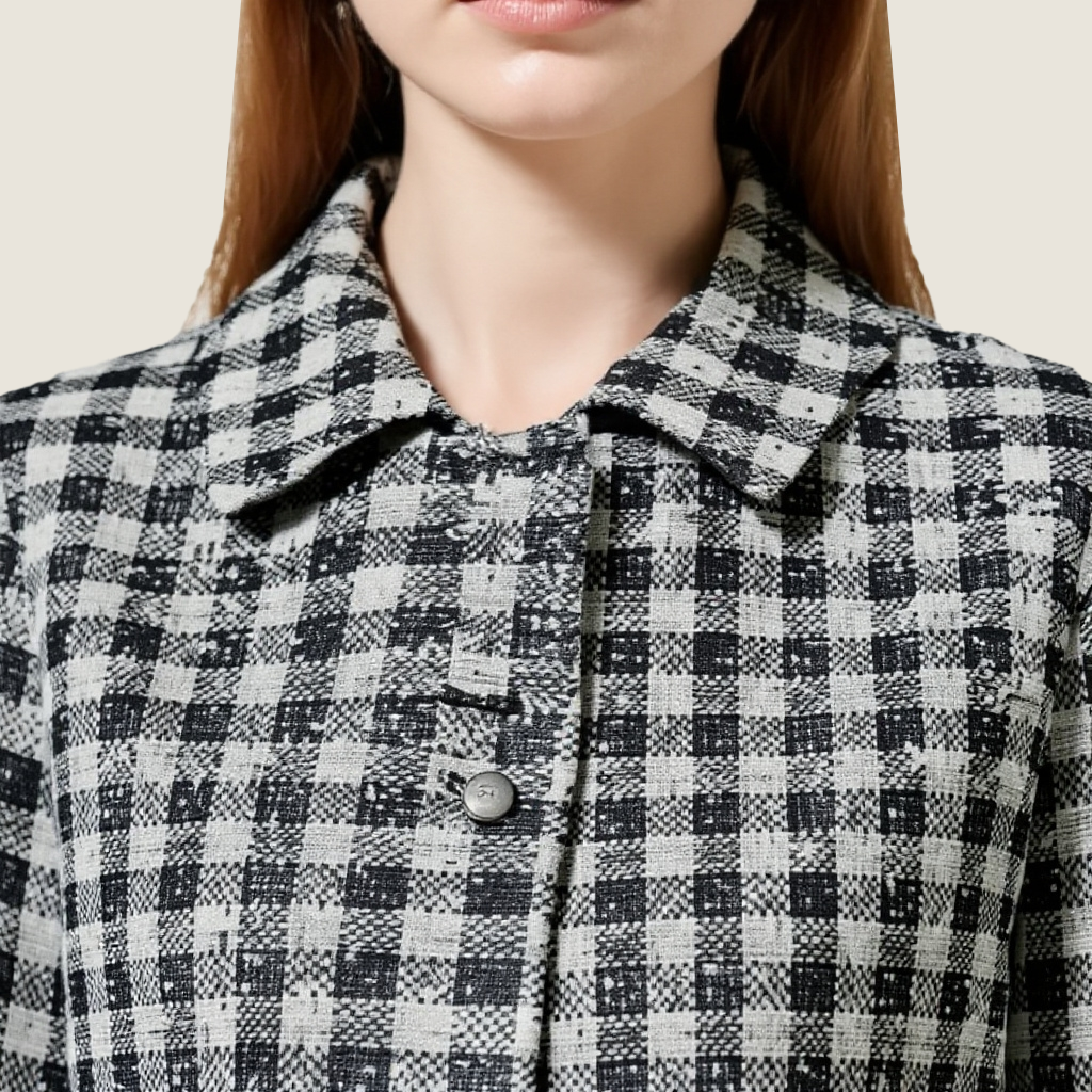 Women's Plaid Cropped-Trendy Button-Up Long Sleeve Collared Coat A10205