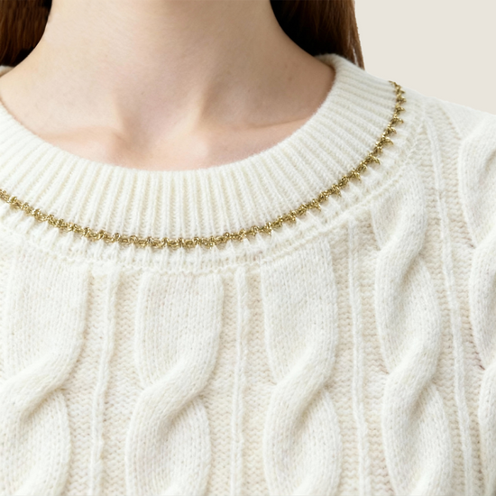 Cable-Knit Cardigan with Embellished Neckline M31N