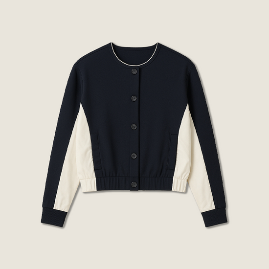 Women's Button-Front Casual Long Sleeve Jacket with White Contrast Panels A10242