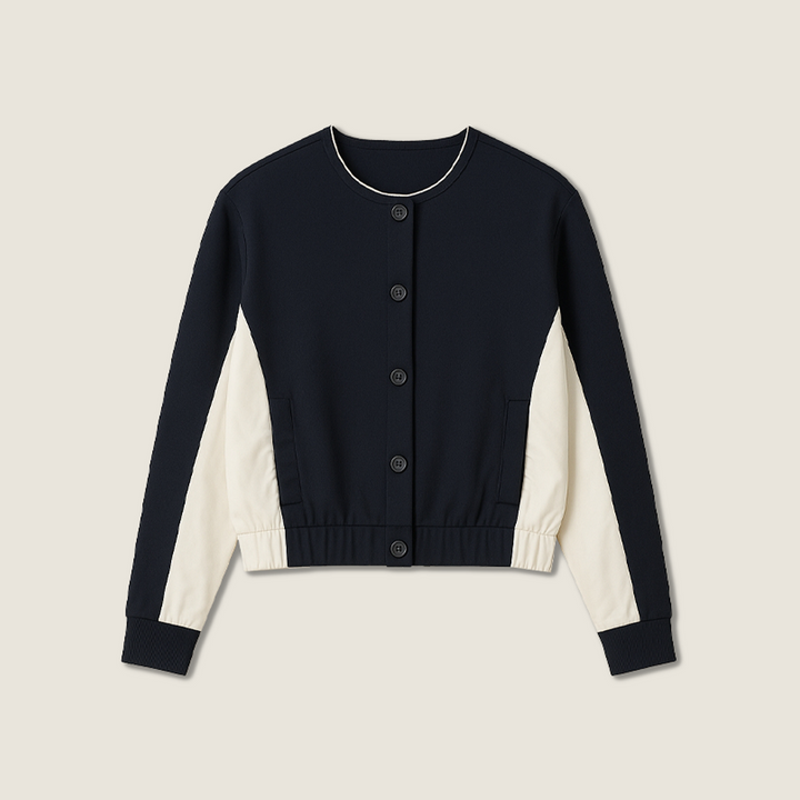 Women's Button-Front Casual Long Sleeve Jacket with White Contrast Panels A10242