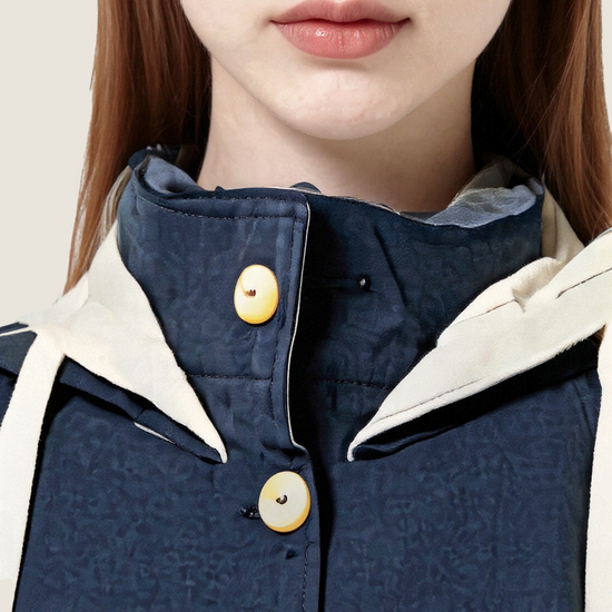Women's Hooded Trench Coat-Trendy Button-Up Mid-Length Outerwear with Contrast Lining A10207