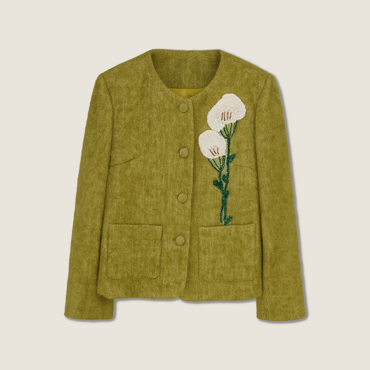 Women's Floral Embroidered Textured Cropped Jacket A10299