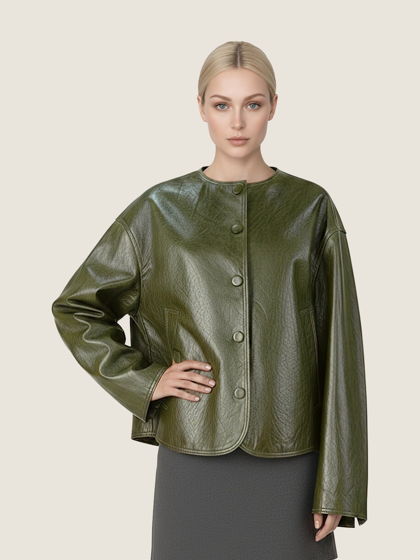 Olive Lambskin Button Jacket M31N
