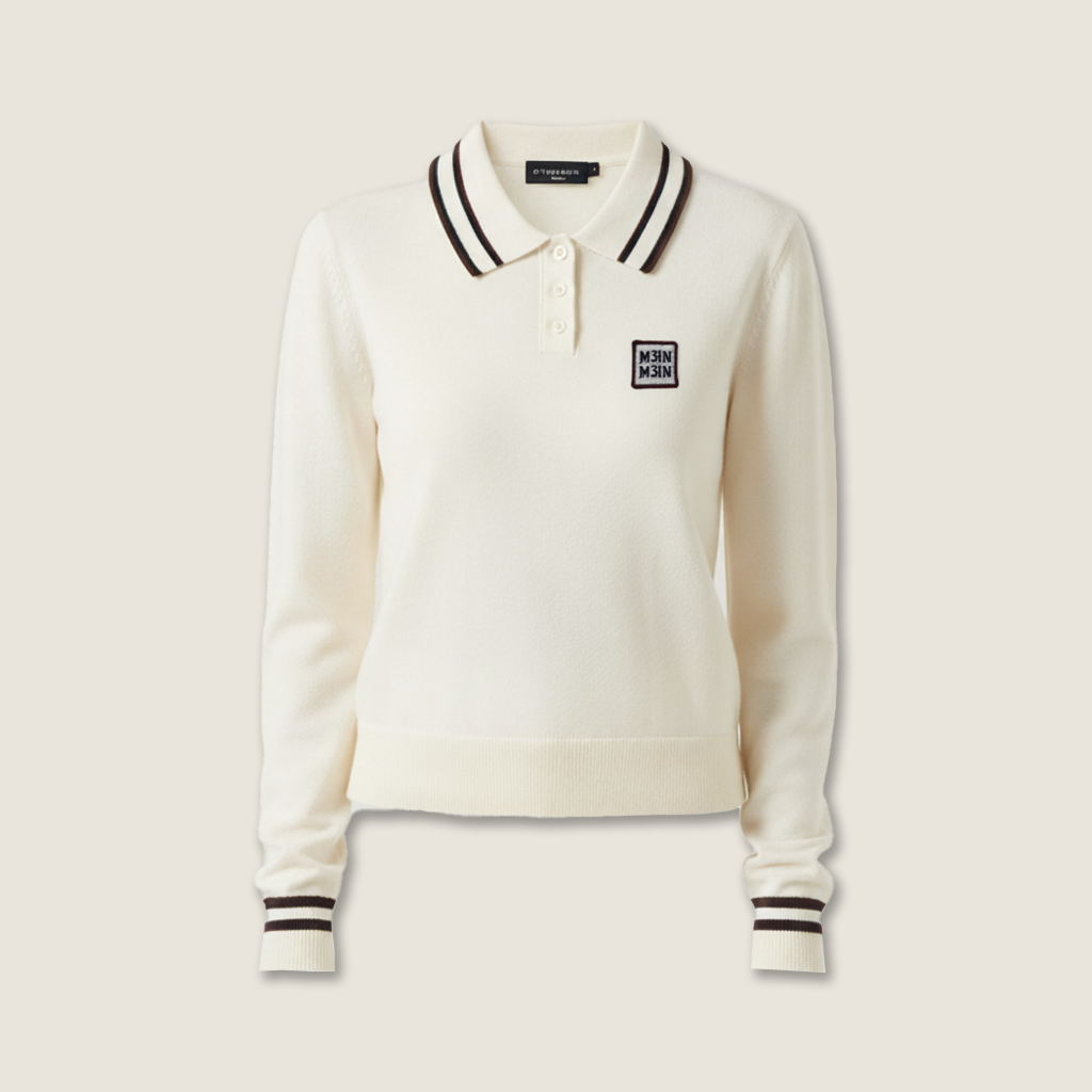 Women's Cropped Polo Sweater with Striped Collar and Cuffs-Trendy Preppy Style Knit Top A10047