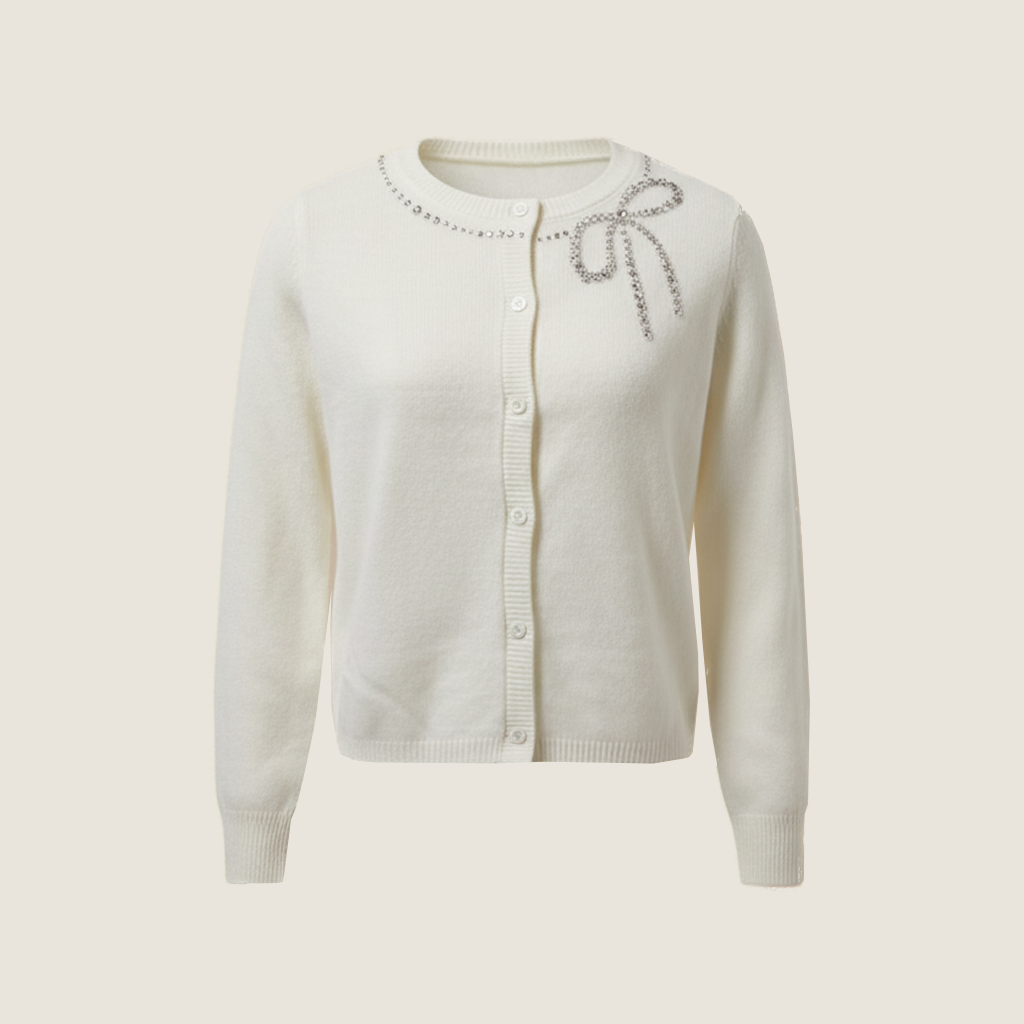 Wool Cardigan With Bow Detail - M31N