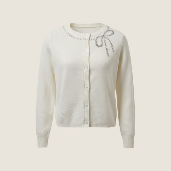 Wool Cardigan With Bow Detail - M31N