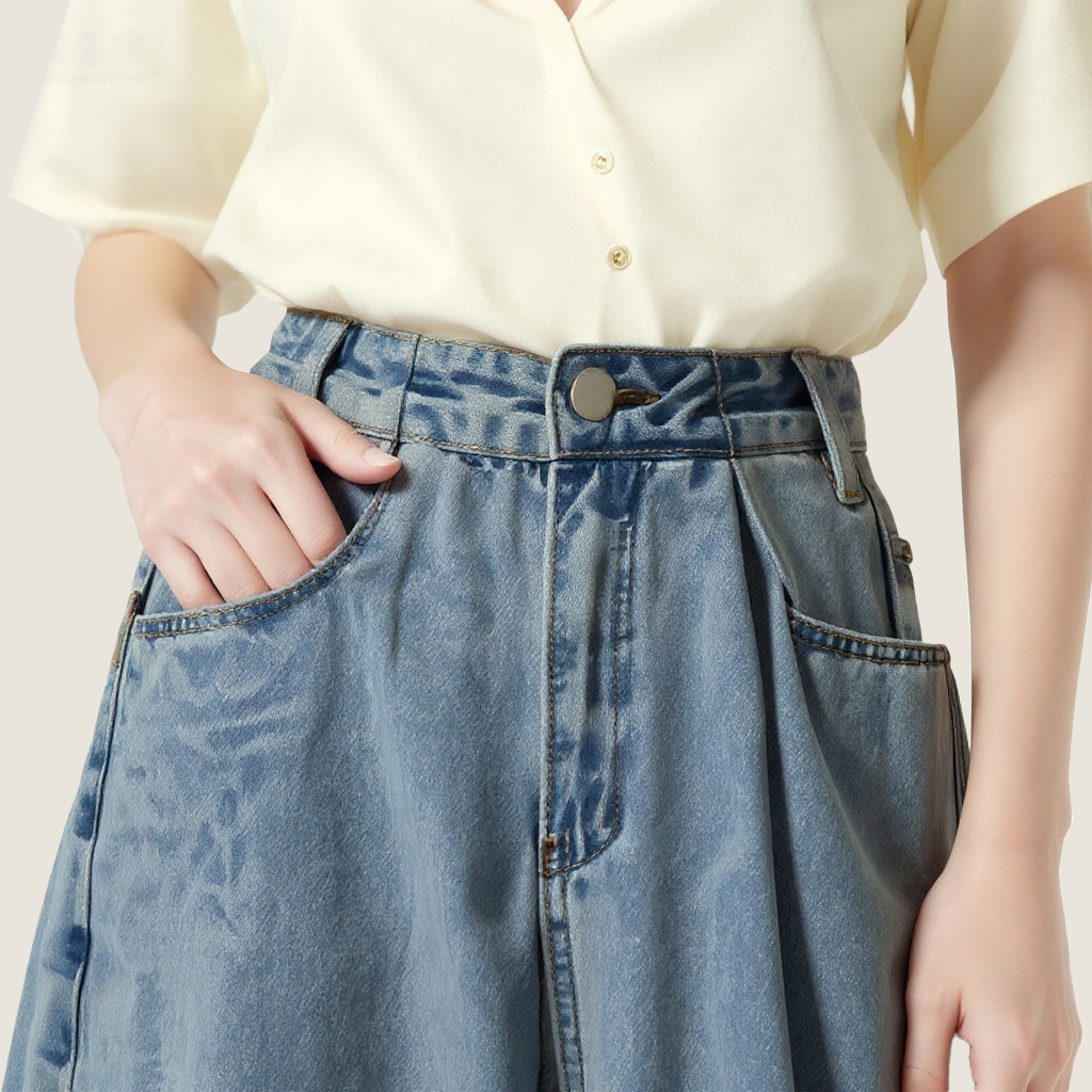 Women's High-Waisted Pleated Baggy Jeans-Artistic & Intellectual Loose Fit A10176