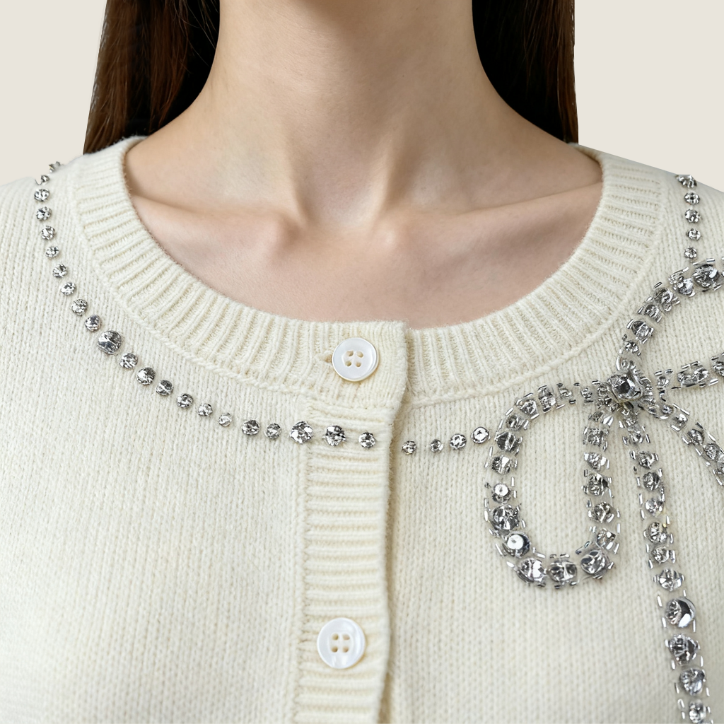 Wool Cardigan With Bow Detail - M31N