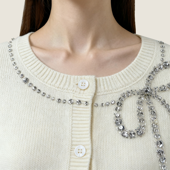 Wool Cardigan With Bow Detail - M31N
