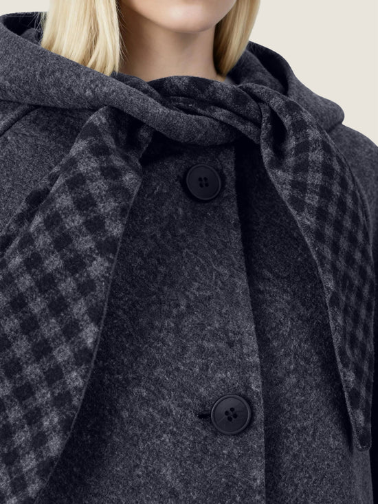 Wool Hooded Coat with Check Lapel M31N