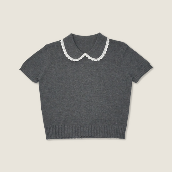 Lace-Collar Knit Top A10018