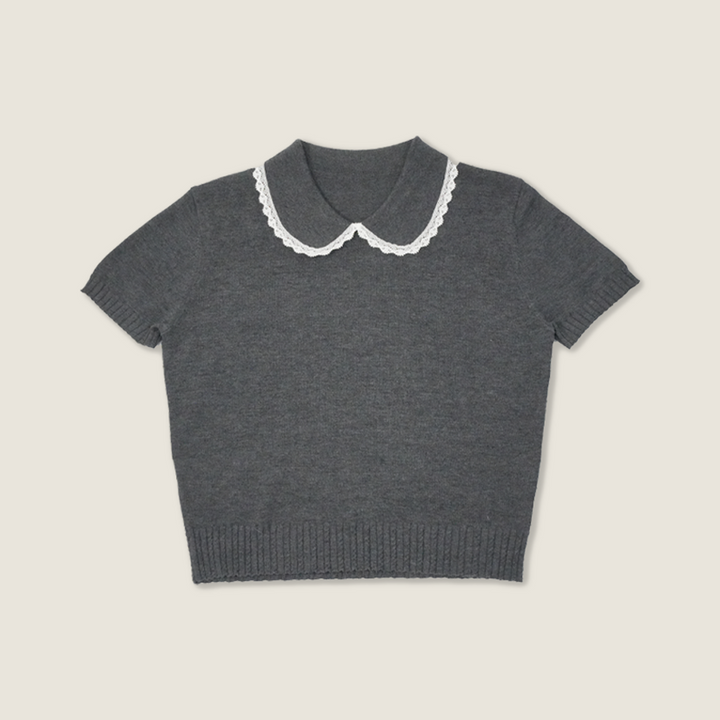 Lace-Collar Knit Top A10018