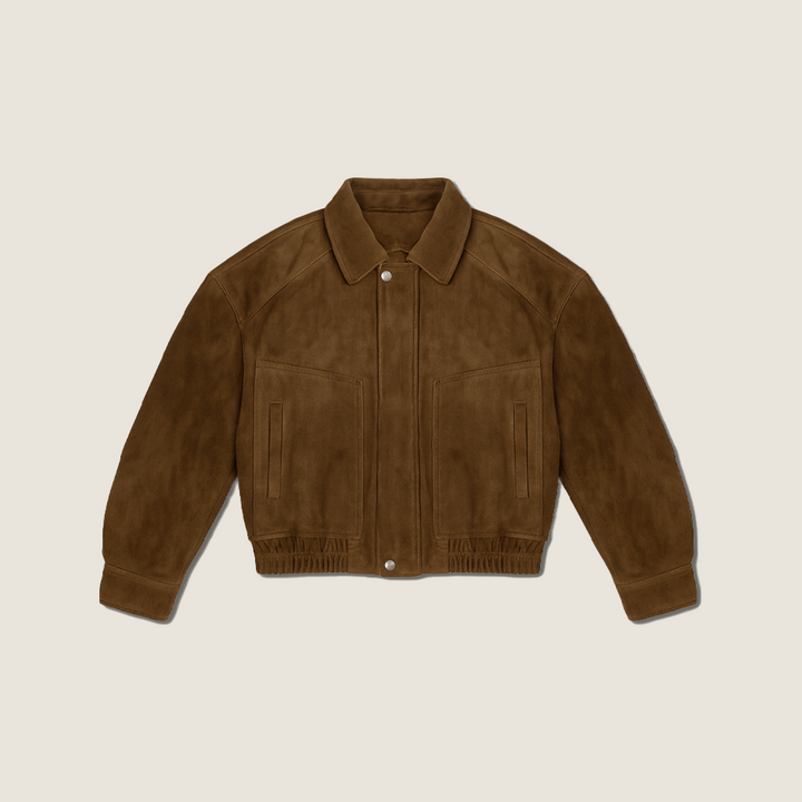 Women's Suede Cropped Jacket-Trendy Button-Up Collared Casual Outerwear A10315