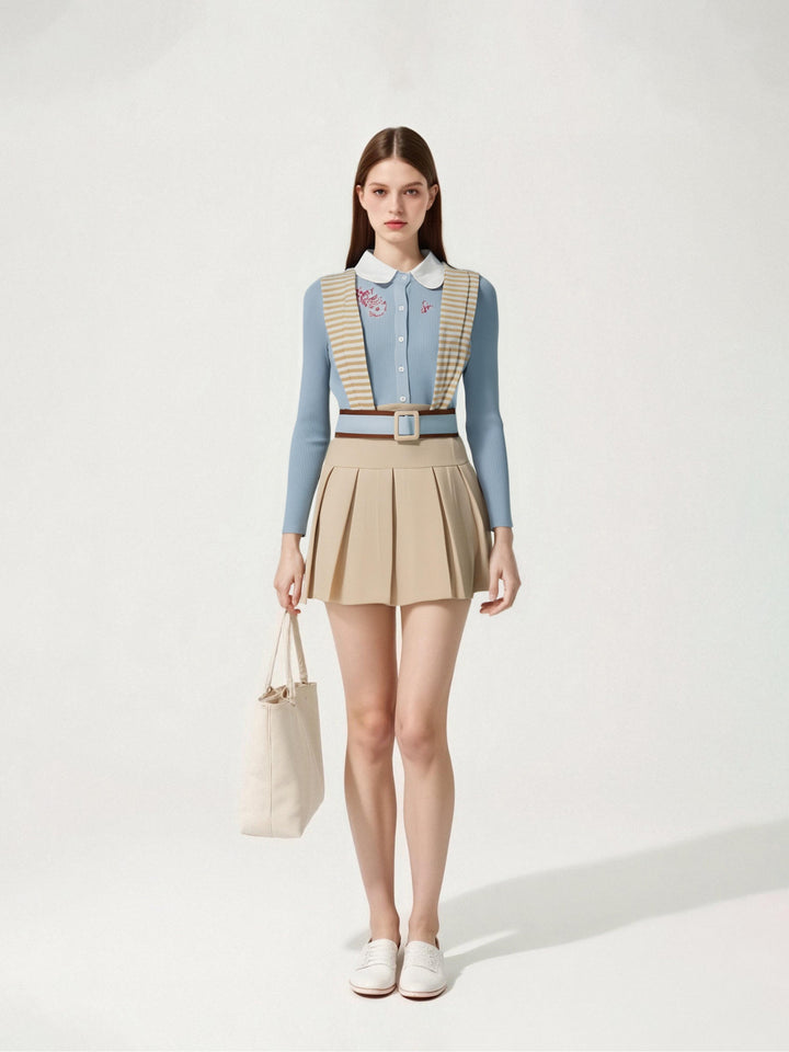 [M31N] Women’s Knitted Top and Woven Strap Skirt Set Two-Piece Outfit Casual Chic Matching Set 93112 Clothes Womenswear