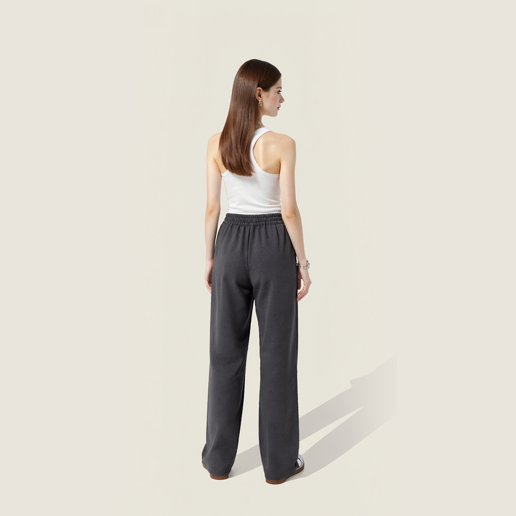 Women's Plain High Waist Wide Leg Trendy Loose Fit Lounge Pants A10333