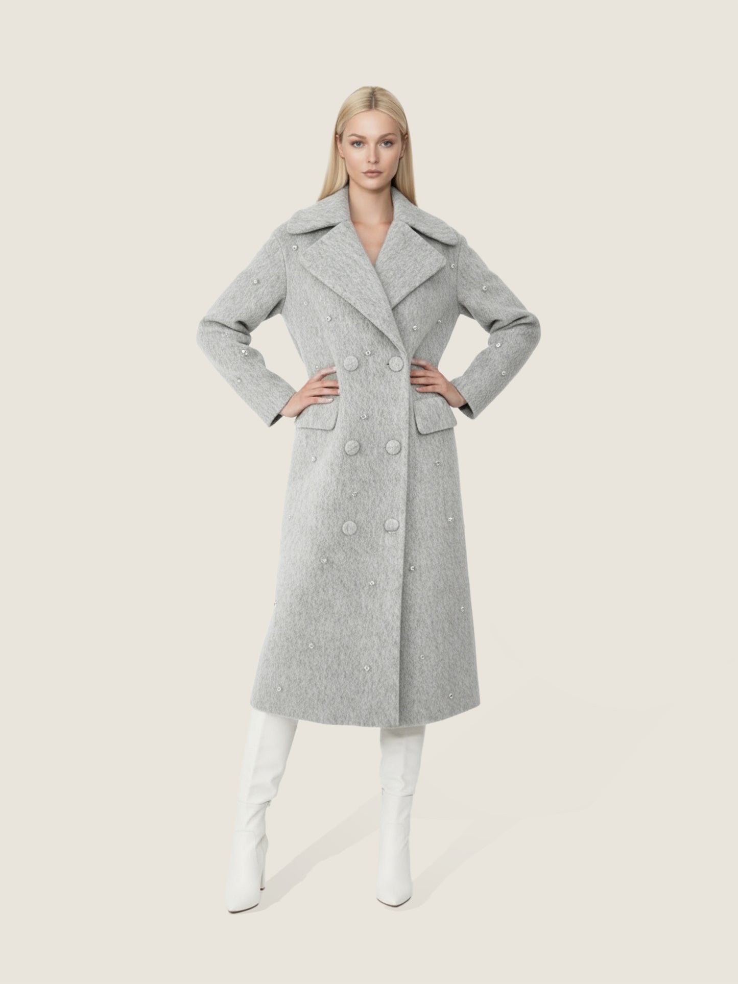 Embellished Wool Double-Breasted Coat M31N