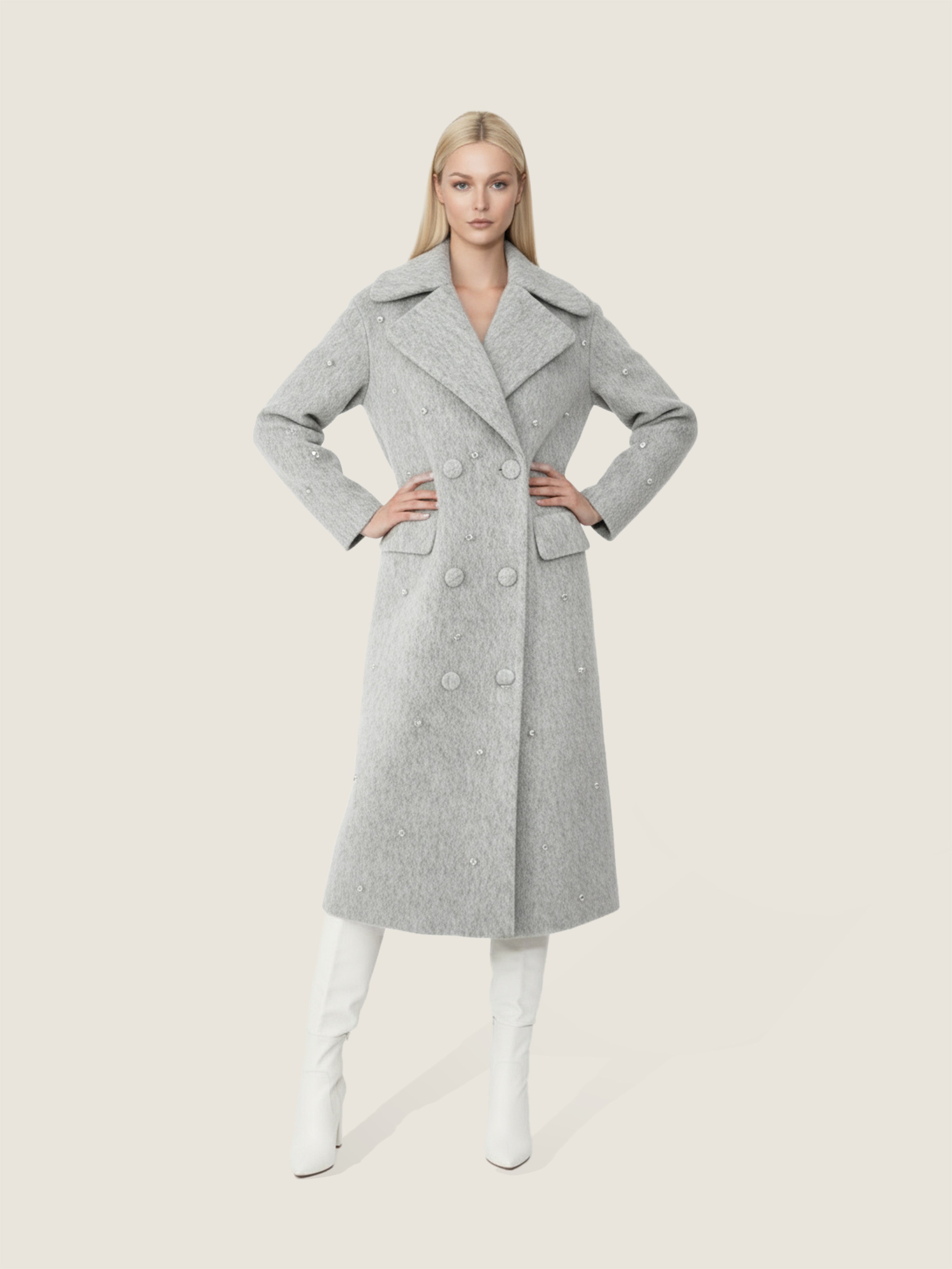 Embellished Wool Double-Breasted Coat M31N