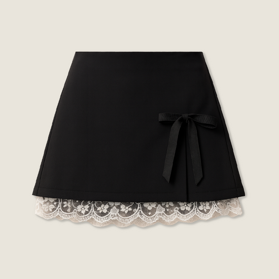 Women's Lace Trim Bow Detail High Waist A Line Bodycon Skirt A10145