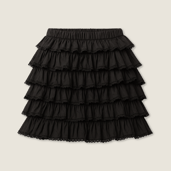 Women's Tiered Ruffle Mini Skirt with Lace Trim Trendy High-Waisted Casual Skirt A10078