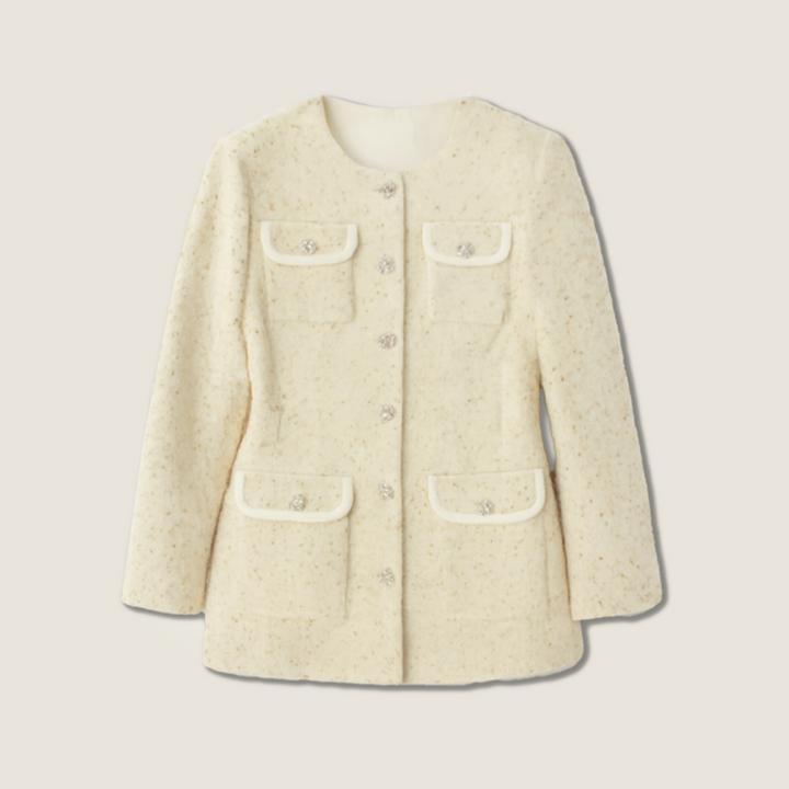 Women's Elegant Chic Tweed Cropped Coat Fashion Outfit A10300