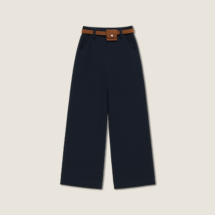 Women's High-Waisted Wide-Leg Trousers with Belt-Elegant & Intellectual Style A10184