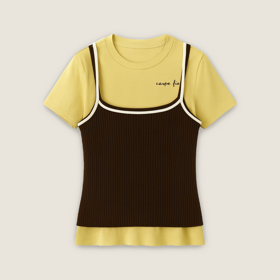 Women's Layered Contrast Color Tank & Tee Trendy Two-in-One Style A10198