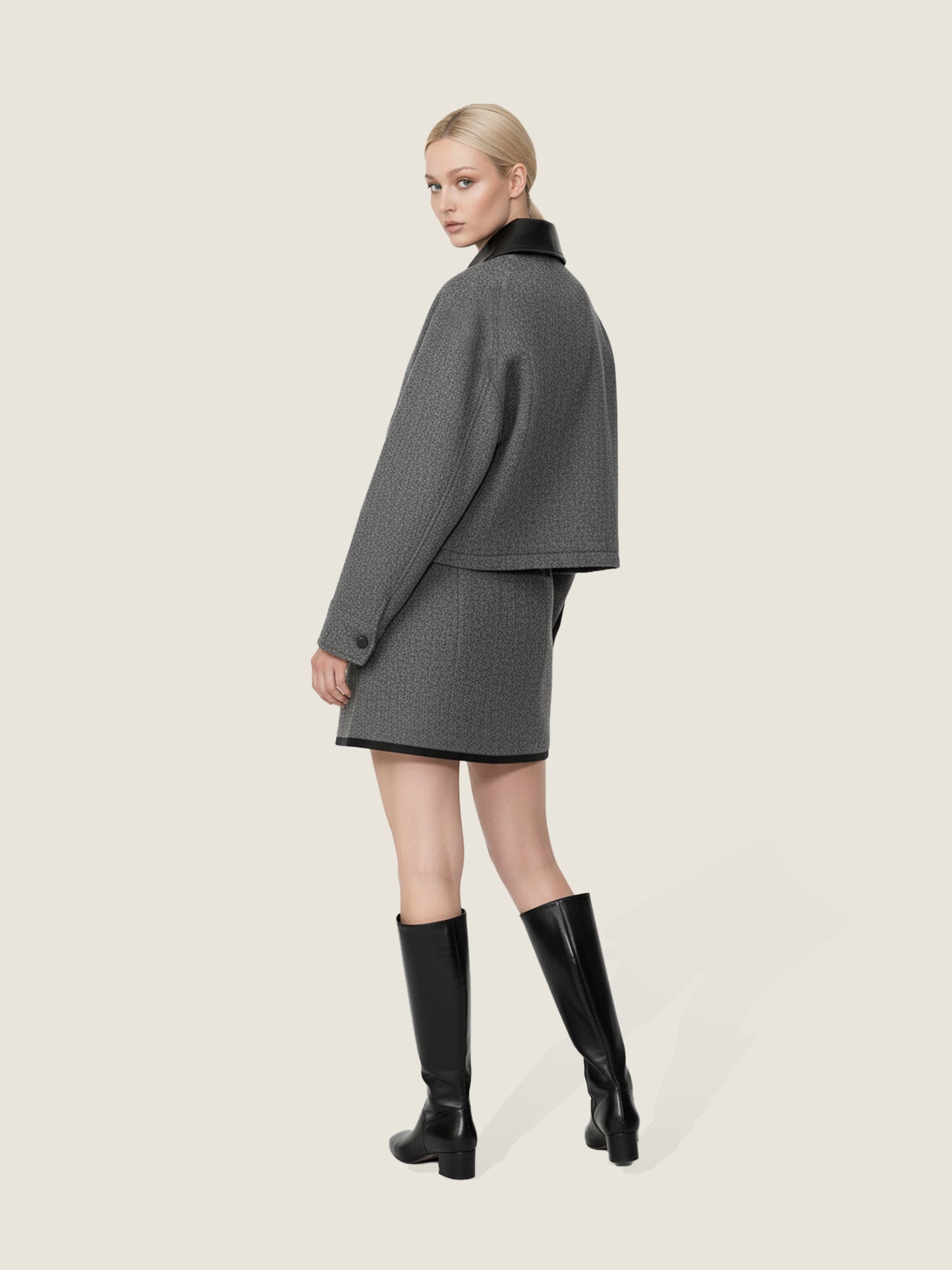 Charcoal Contrast-Collar Two Piece Set M31N