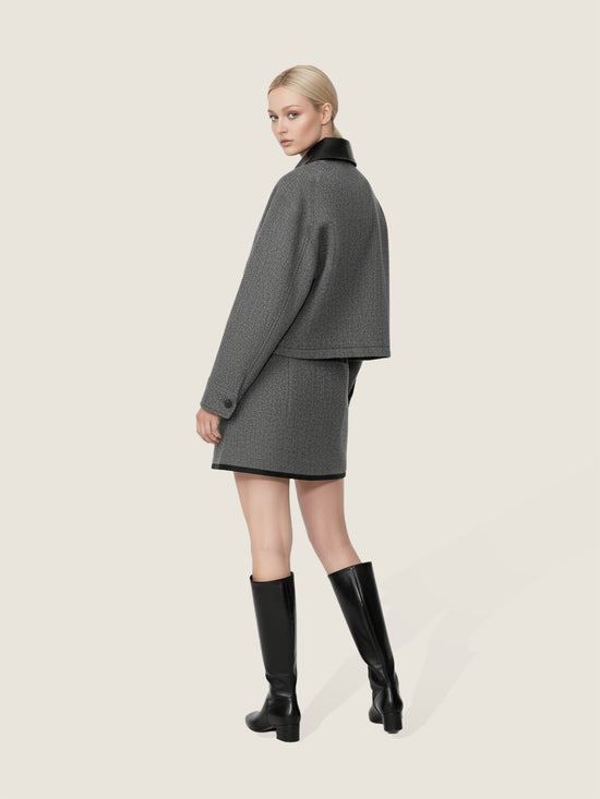 Charcoal Contrast-Collar Two Piece Set M31N