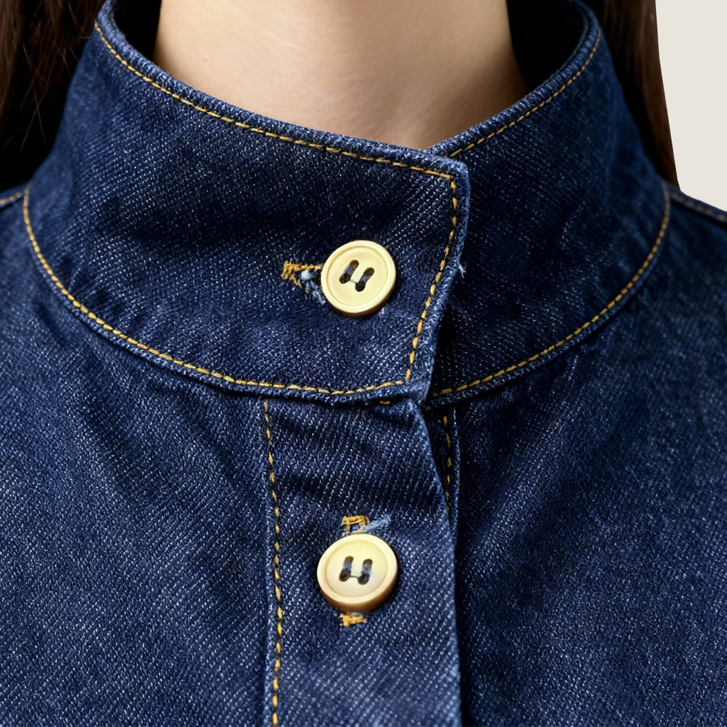 Stand Collar Cropped Denim Jacket M31N