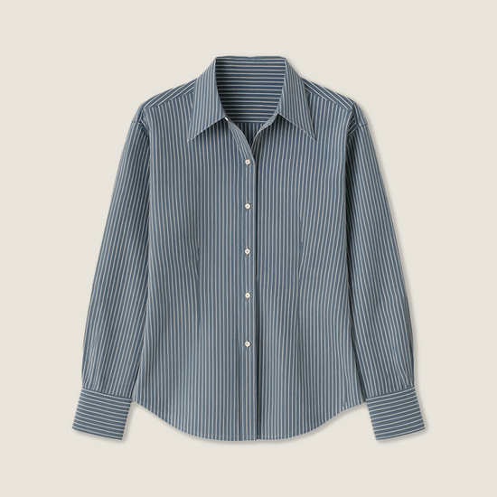 Women's Elegant Striped Button-Down Shirt Trendy Long Sleeve Collared Top A10042