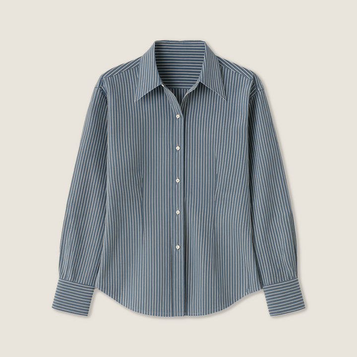 Women's Elegant Striped Button-Down Shirt Trendy Long Sleeve Collared Top A10042