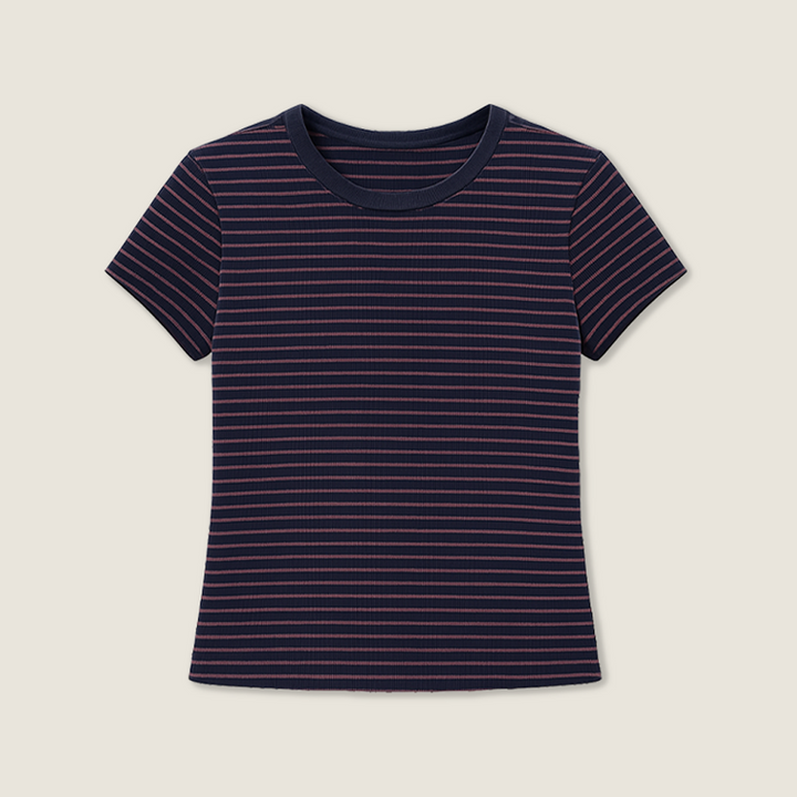 Women's Striped Fitted Crew Neck T-Shirt with Comfortable Fit A10046