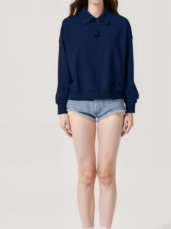 Polo Collar Long-Sleeved Top A10029